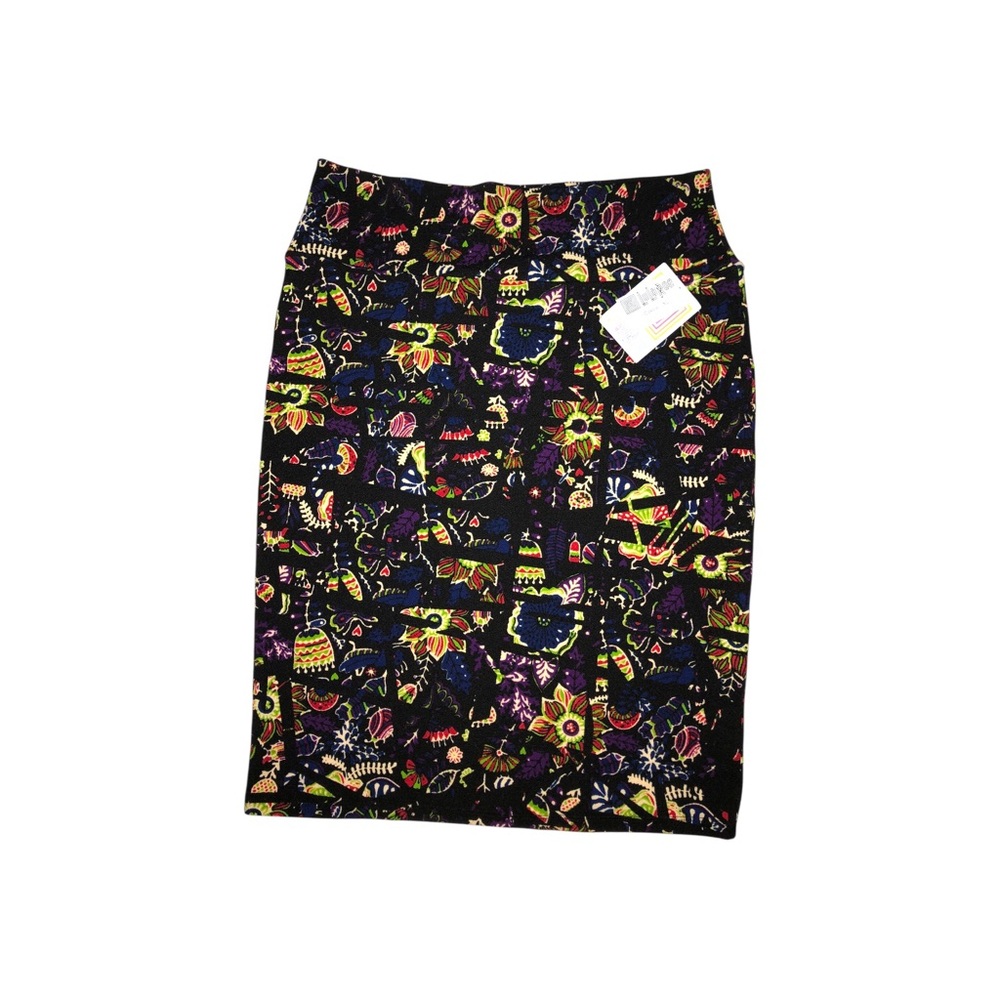 LuLaRoe Cassie Black and Purple Geometric Floral Pencil Skirt